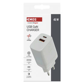 Nabíječka do sítě EMOS GaN, 45W, 1x USB-A/1x USB-C bílá

 obrázek produktu 11 z 14