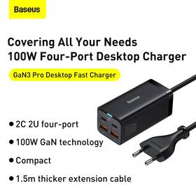Nabíječka do sítě Baseus GaN3, 2x USB-A, 2x USB-C 100W černá

 obrázek produktu 12 z 15