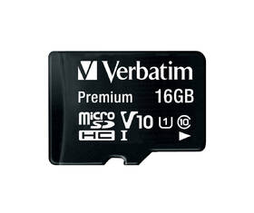 Paměťová karta Verbatim micro SDHC 16GB Class 10 (80R/10W) + adapter 
