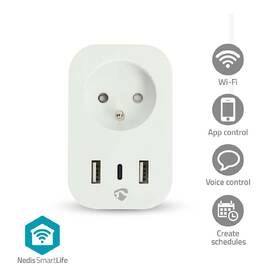 Chytrá zásuvka Nedis SmartLife, měřič spotřeby, dálkově ovladatelná, Wi-Fi, 1x USB-C + 2x USB, IP21, 3680 W bílá

 obrázek produktu 3 z 12