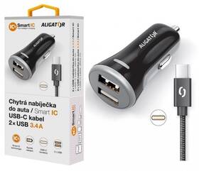 Adaptér do auta Aligator 2xUSB, smart IC, 3,4A + USB-C kabel černý

 obrázek produktu 4 z 4
