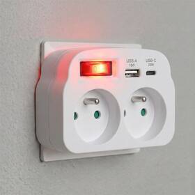 Rozbočovací zásuvka Solight 2x16A, USB A+C rychlonabíječka 20W, vypínač bílá

 obrázek produktu 1 z 5