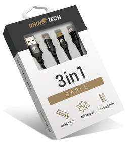 Kabel RhinoTech 3v1, USB/Micro USB, Lightning, USB-C, 1,2 m černý

 obrázek produktu 2 z 4