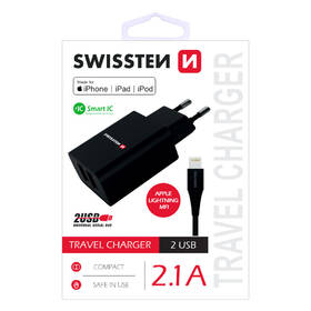 Nabíječka do sítě Swissten 2x USB 2,1 A + Lightning kabel 1,2 m, MFi černá

 obrázek produktu 1 z 1