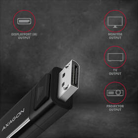 Kabel Axagon USB-C / DisplayPort, 1,8m, 4K/60Hz černá barva
