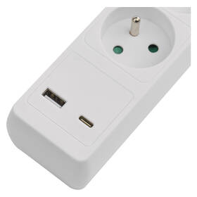 Kabel prodlužovací EMOS 3x zásuvka, 1×USB-A + 1×USB-C vypínač, 2m bílá barva
