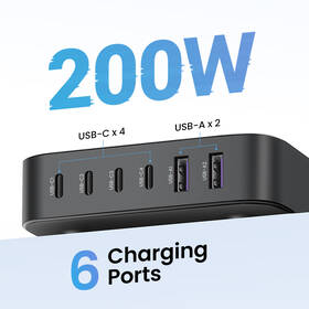 Nabíječka do sítě UGREEN 2x USB, 4x USB-C, 200W, Gan šedá

 obrázek produktu 3 z 9