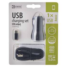 Adaptér do auta EMOS 1x USB, Micro USB kabel, USB-C redukce, 1m černý

 obrázek produktu 3 z 3