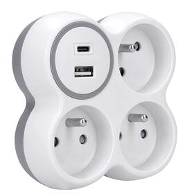 Rozbočovací zásuvka Solight 3x zásuvka, USB A+C, 20W PD, max. 3500W šedý/bílý

 obrázek produktu 1 z 4
