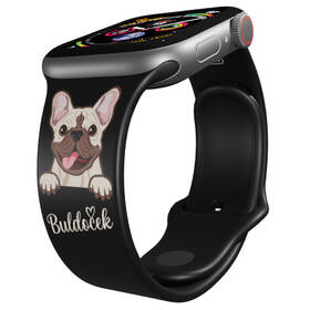 Řemínek Mi-Band na Apple Watch 42/44/45/49 mm - motiv Buldoček na černé, černý 

 obrázek produktu 2 z 3