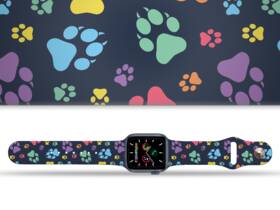 Řemínek Mi-Band na Apple Watch 42/44/45/49 mm - motiv Barevné pacičky, modrý 

 obrázek produktu 1 z 3