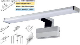Nástěnné svítidlo Top Light Texas CCT koupelnové LED, 8W, 800lm, IP44, teplá/neutrální/studená bílá stříbrné

 obrázek produktu 3 z 6
