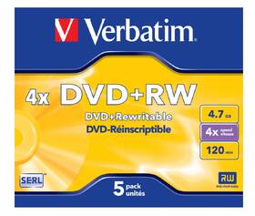Disk Verbatim DVD+RW 4,7GB, 4x, jewel box, 5ks 

 obrázek produktu 1 z 2