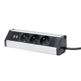 Kabel prodlužovací Solight 3x zásuvka, 2x USB, rohový design, 1,5m stříbrný

 obrázek produktu 2 z 5