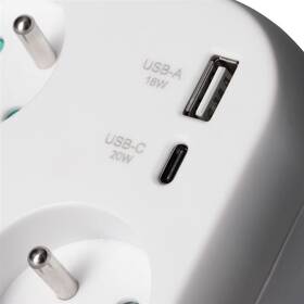 Rozbočovací zásuvka Solight 3x16A, USB A+C rychlonabíječka 20W bílá

 obrázek produktu 1 z 5
