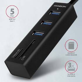 USB Hub Axagon USB 3.2 Gen 1 hub, 3x USB-A + čtečka karet SD/microSD, kabel USB-A 20cm černý

 obrázek produktu 1 z 5