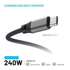 Kabel FIXED magnetický USB-C/USB-C, PD, 240W, 1,2m šedý

 obrázek produktu 5 z 10