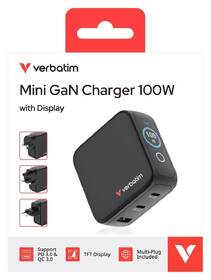Cestovní adaptér Verbatim Mini GaN LCD, 2x USB-C PD 100 W, 1x USB-A QC 3.0, černá černý

 obrázek produktu 6 z 10