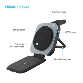 Bezdrátová nabíječka FIXED MagFlex Alu 3v1 černá barva
