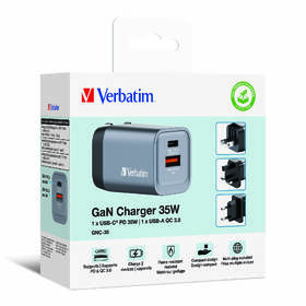 Cestovní adaptér Verbatim GNC-35 GaN 35W, 1x USB-C PD 35W, 1x USB-A QC 3.0 stříbrný

 obrázek produktu 6 z 6