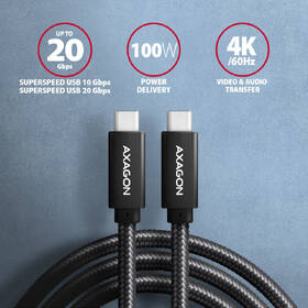 Kabel Axagon SPEED+ USB-C / USB-C, 2m,PD 100W, 4K HD, pletený černý

 obrázek produktu 1 z 6