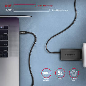 Kabel Axagon SPEED+ USB-C / USB-C, 1,5m, PD 100W, 4K HD, pletený černý

 obrázek produktu 3 z 6