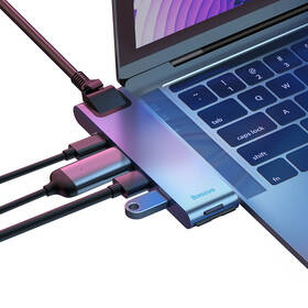 USB Hub Baseus USB-C/2x USB 3.0, USB-C PD, HDMI, RJ45, SD, Micro SD, pro MacBook Pro šedý

 obrázek produktu 3 z 10