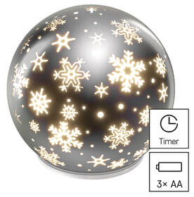 LED dekorace EMOS skleněná koule – vločky, 12 cm, 3x AA, vnitřní, teplá bílá, časovač 

 obrázek produktu 1 z 9