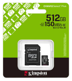 Paměťová karta Kingston Canvas Select Plus MicroSDXC 512GB UHS-I U3 (R150/W30) + adaptér černá

 obrázek produktu 2 z 2