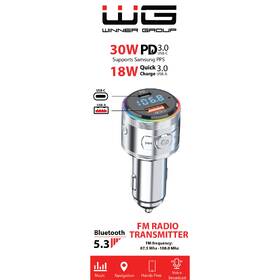 FM Transmitter WG QC 3.0, USB-A QC 3.0 18W/USB-C PD 3.0 30W stříbrná barva
