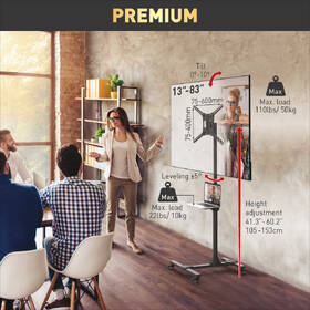 Stojan pro TV Barkan SW411H, pojízdný, polohovatelný, pro úhlopříčku 13" až 83", nosnost 50 kg černý

 obrázek produktu 1 z 4