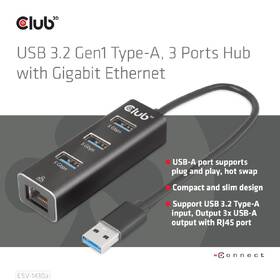 USB Hub Club3D USB-A/3x USB-A, Ethernet 

 obrázek produktu 2 z 3
