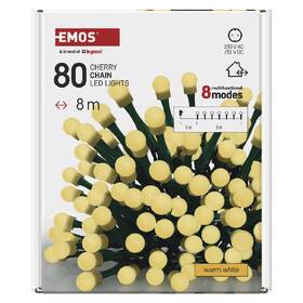 LED řetěz EMOS 80LED cherry řetěz - kuličky, 8 m, venkovní i vnitřní, teplá bílá, programy, časovač 

 obrázek produktu 3 z 6