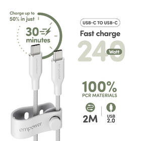 Kabel PanzerGlass empower USB-C/USB-C, 240 W, 2m bílý

 obrázek produktu 4 z 6