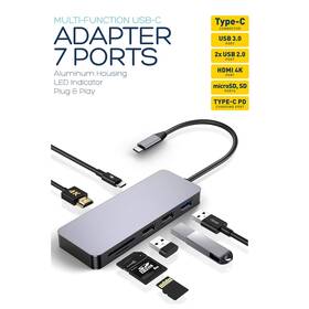 USB Hub PLATINET USB-C/USB-C PD, HDMI, SD, Micro SD, 2x USB 2.0, USB 3.0 šedý

 obrázek produktu 3 z 6