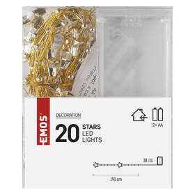 Vánoční osvětlení EMOS 20 LED řetěz zlatý – hvězdičky, 1,9 m, 2x AA, vnitřní, teplá bílá, časovač 

 obrázek produktu 7 z 8