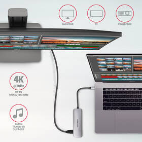 USB Hub Axagon USB 3.2 Gen 1 hub, 3x USB-A, HDMI 4k/30Hz, SD/microSD, kabel USB-C 20cm šedý

 obrázek produktu 3 z 8