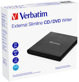 Externí DVD vypalovačka Verbatim CD/DVD Slimline USB 2.0 černá barva
