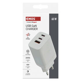 Nabíječka do sítě EMOS GaN, 65W, 1x USB-A/2x USB-C bílá

 obrázek produktu 11 z 14