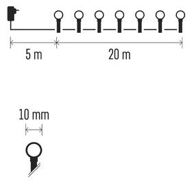 Vánoční osvětlení EMOS 200 LED cherry řetěz - kuličky, 20 m, venkovní i vnitřní, multicolor, programy 
