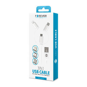 Kabel Forever 3v1, USB/Micro USB + Lightning + USB-C, 1m bílý

 obrázek produktu 1 z 1
