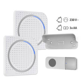 Zvonek bezdrátový Solight 2x bezdrátový, do zásuvky + bateriový, 200m, learning code bílý

 obrázek produktu 1 z 6