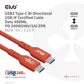Kabel Club3D USB-C 240W, 1m červený

 obrázek produktu 3 z 4