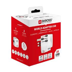 Cestovní adaptér SKROSS PRO Light USB World, UK+USA+Austrálie/Čína, 2x USB-A, vč. adaptéru 

