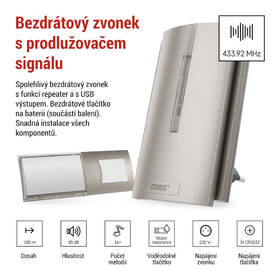 Zvonek bezdrátový EMOS P5760N do zásuvky, s možností prodloužení signálu stříbrný

 obrázek produktu 10 z 15