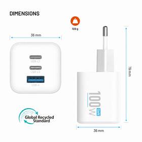 Nabíječka do sítě FIXED GAN Mini s 2 x USB-C / USB-A, 100W bílá

 obrázek produktu 5 z 9
