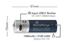Baterie nabíjecí MediaRange MRBAT161, USB-C Li-Ion baterie Mignon AA, 1,5V, 1400 mAh (4ks) stříbrná/modrá

 obrázek produktu 2 z 4