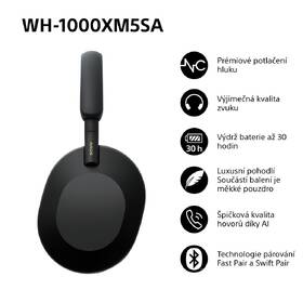 Sluchátka Sony WH-1000XM5SA, Limitovaná edice -  měkké pouzdro - Prodloužená záruka zdarma po registraci černá

 obrázek produktu 8 z 11