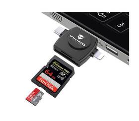 Čtečka paměťových karet Viking SD, Micro SD 4v1, OTG, s koncovkou Lightning/Micro USB/USB 3.0/USB-C černá

 obrázek produktu 3 z 3