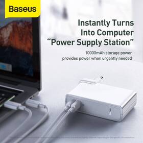 Nabíječka do sítě Baseus Power Station GaN 2v1 QC USB, USB-C a powerbanka 10000mAh 45W + USB-C kabel 1m bílá

 obrázek produktu 4 z 6